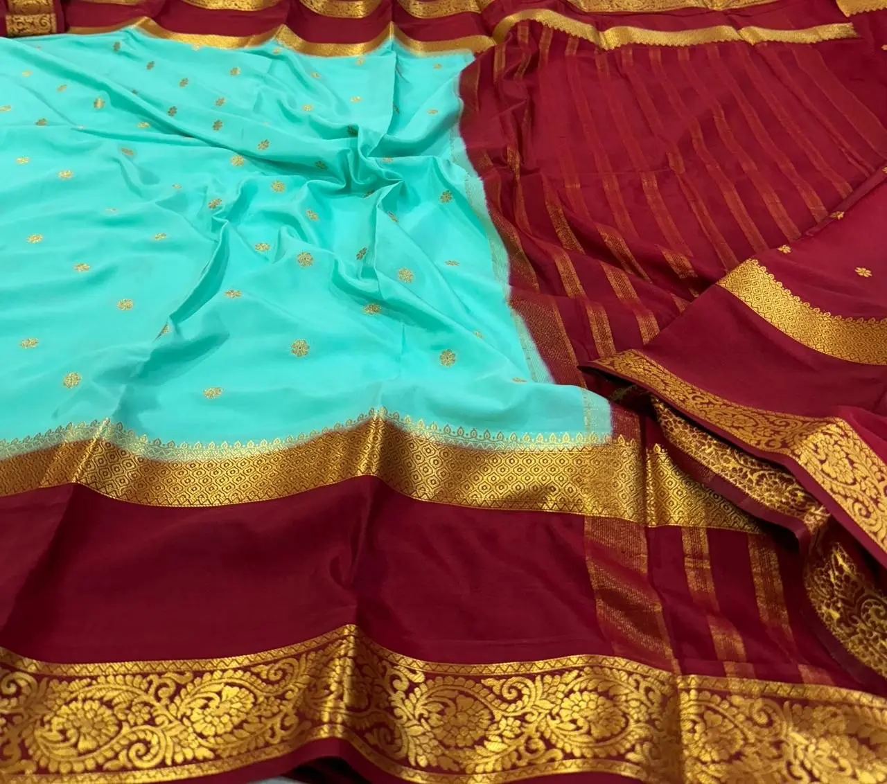 Royal Turquoise Semi Premium Mysore Crepe Silk Saree
